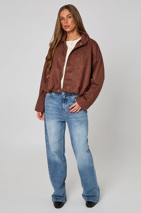 Urban Bliss Chocolate Suede Collared Bubble Hem Jacket - Image 2