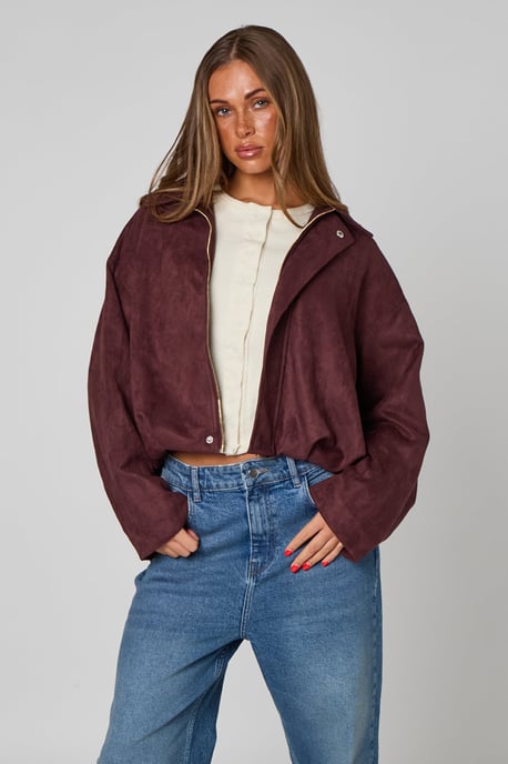 Urban Bliss Plum Suede Collared Bubble Hem Jacket - Image 1