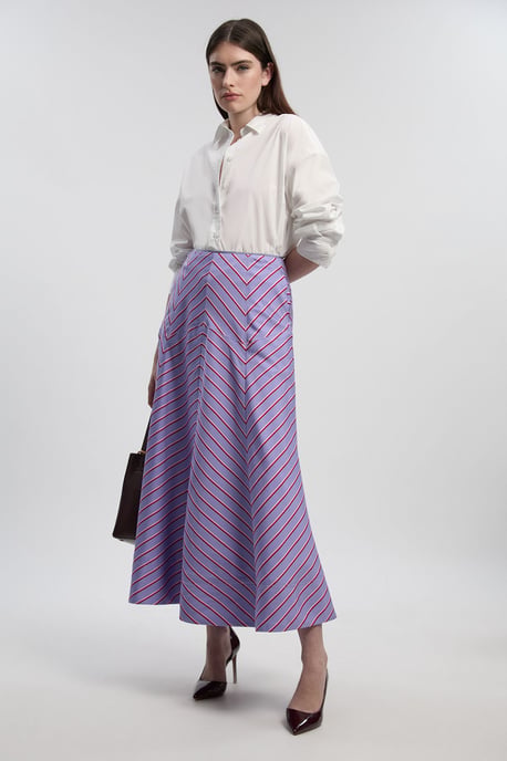 Cotton Stripe Full Midi Skirt - Image 1