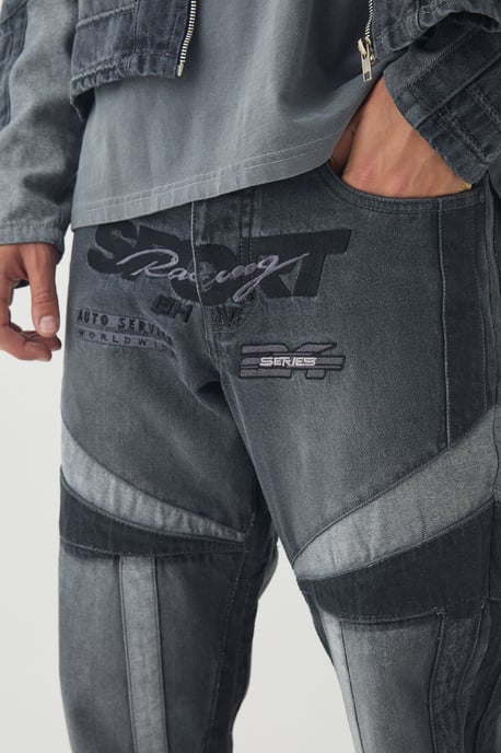 Straight Leg Moto Applique Jeans - Image 3