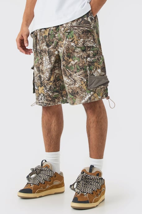 Forest Camo Elasticated Waist Parachute Cargo Shorts - Image 1