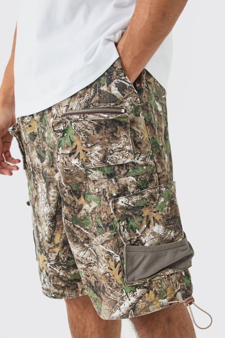Forest Camo Elasticated Waist Parachute Cargo Shorts - Image 3