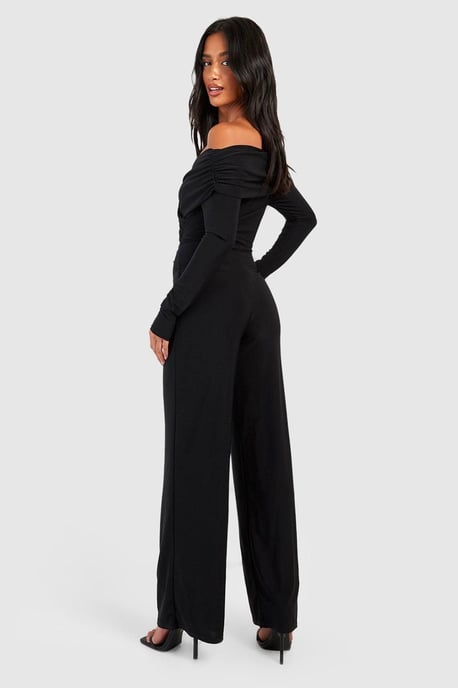 Petite Premium Slinky Twist Front Bardot Jumpsuit - Image 2