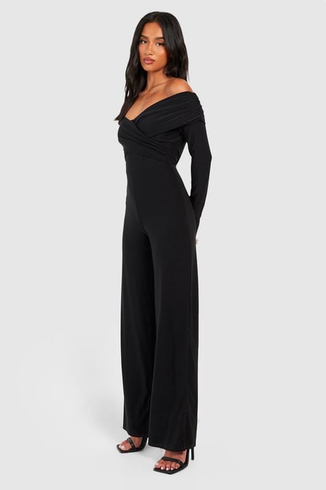 Petite Premium Slinky Twist Front Bardot Jumpsuit - Image 3