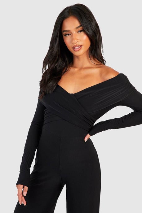 Petite Premium Slinky Twist Front Bardot Jumpsuit - Image 4
