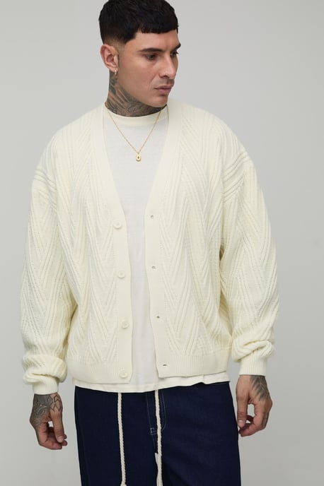 Tall Oversized Boxy Cable Knitted Cardigan - Image 1