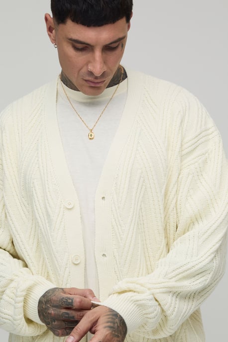 Tall Oversized Boxy Cable Knitted Cardigan - Image 3