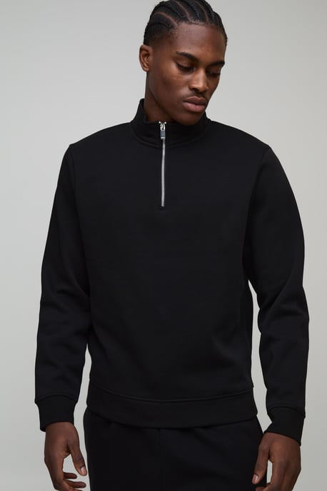 Basic Regular Fit Quarter Zip Funnel Neck Sweatshirt - Image 1