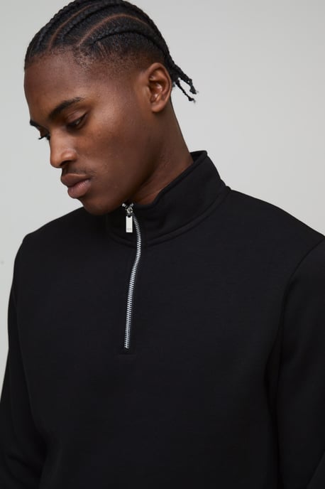 Basic Regular Fit Quarter Zip Funnel Neck Sweatshirt - Image 3
