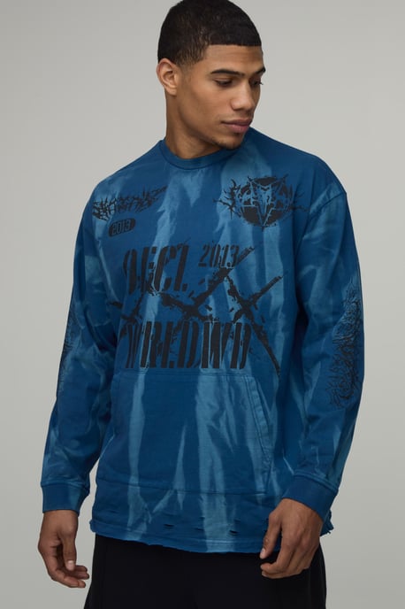 Oversized Heavyweight Washed Distressed Long Sleeve T-Shirt - Image 1