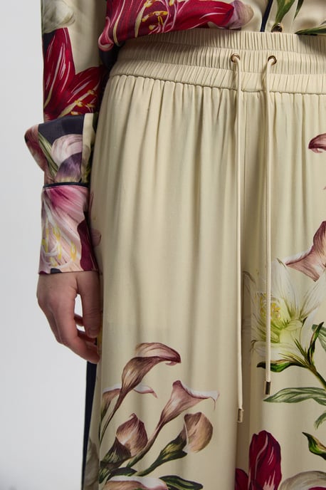 Viscose Satin Floral Print Wide Leg Woven Trouser - Image 3