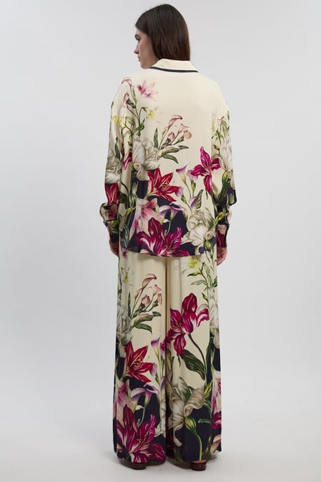 Viscose Satin Floral Print Wide Leg Woven Trouser - Image 4