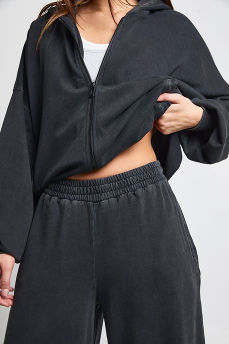 Washed Oversized Zip Through Hoodie Tracksuit - Image 4