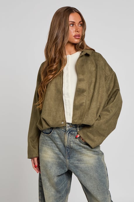 Urban Bliss Khaki Suede Collared Bubble Hem Jacket - Image 2