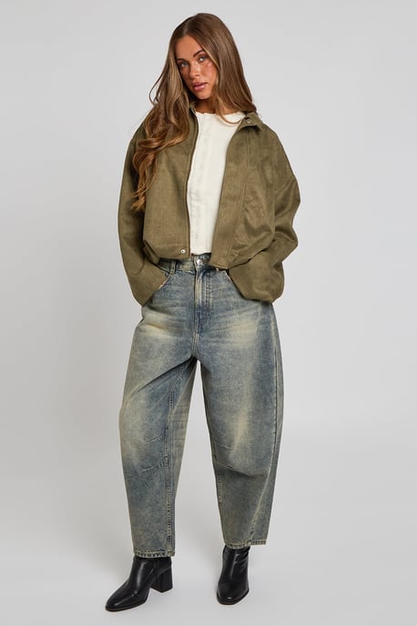 Urban Bliss Khaki Suede Collared Bubble Hem Jacket - Image 3