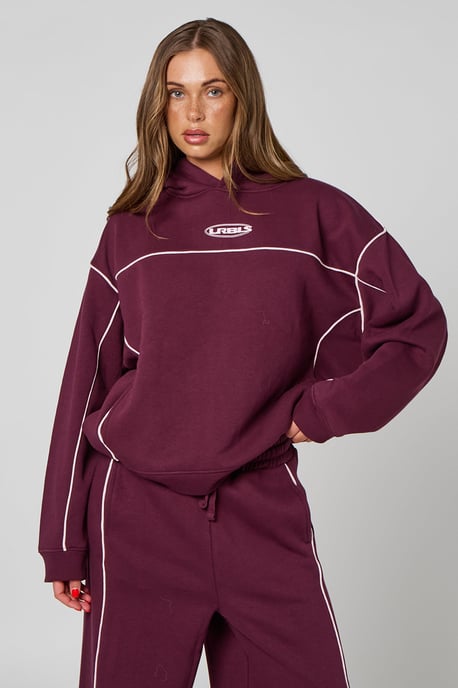 BURGUNDY PIPED HOODIE - Image 1