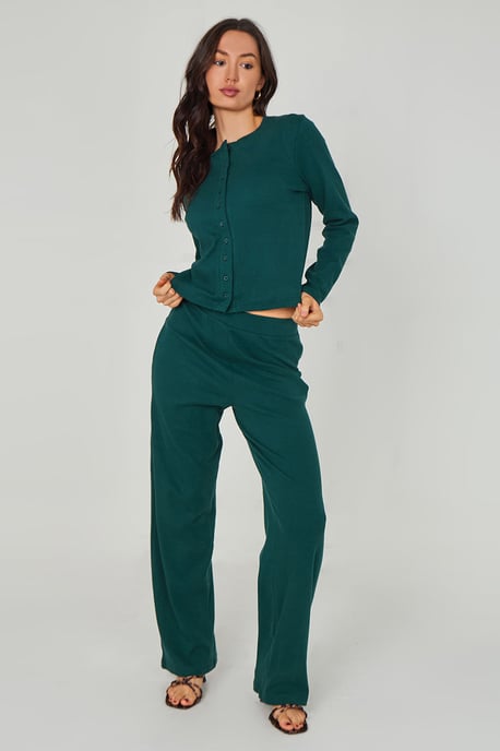 Green Ribbed Wide Leg Trouser - Image 2