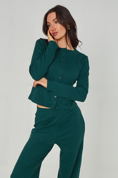 Green Ribbed Wide Leg Trouser - Image 3
