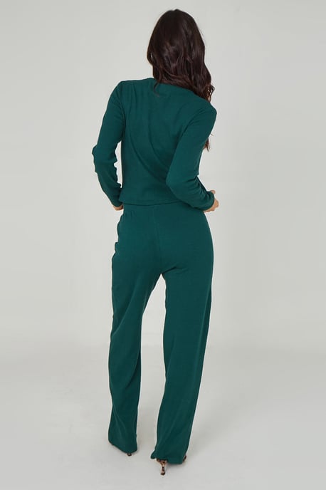 Green Ribbed Wide Leg Trouser - Image 4