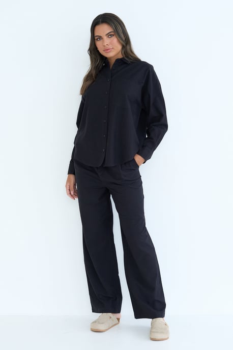 Black Linen Blend Wide Leg Trouser - Image 1