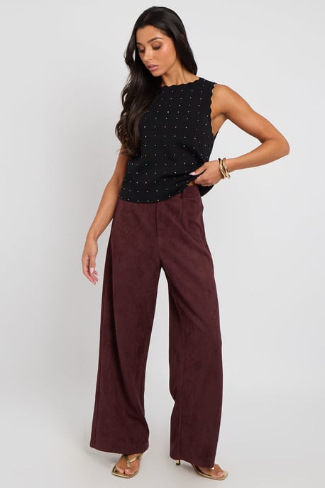 Plum Faux Suede Trousers - Image 2