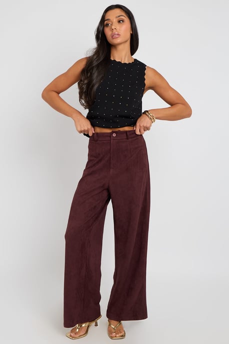 Plum Faux Suede Trousers - Image 3