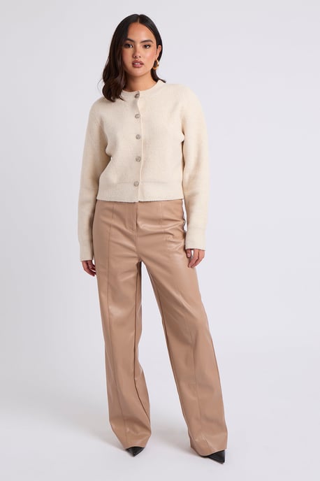 Beige Wide Leg PU Trouser - Image 1