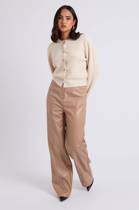 Beige Wide Leg PU Trouser - Image 2