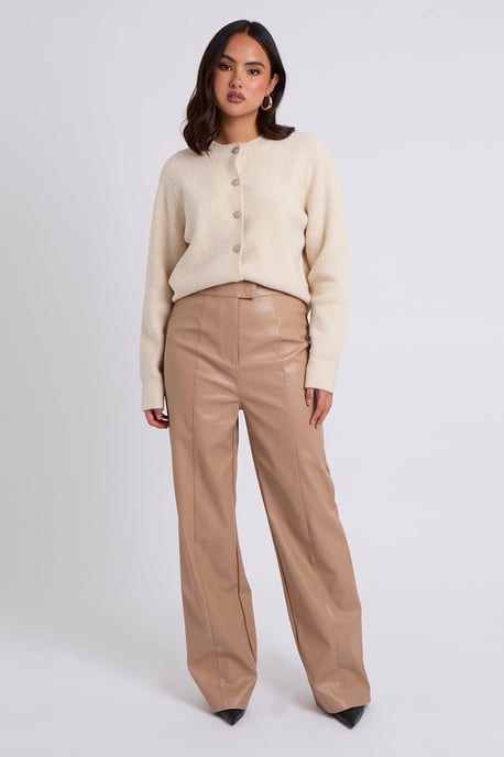 Beige Wide Leg PU Trouser - Image 3