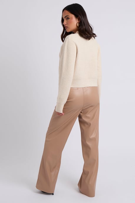 Beige Wide Leg PU Trouser - Image 4