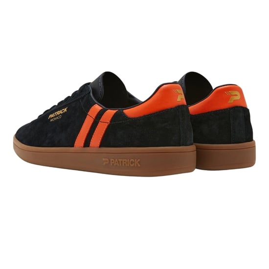 Patrick Mens Monaco Suede Cupsole Trainers (Black/Orange) - Image 2