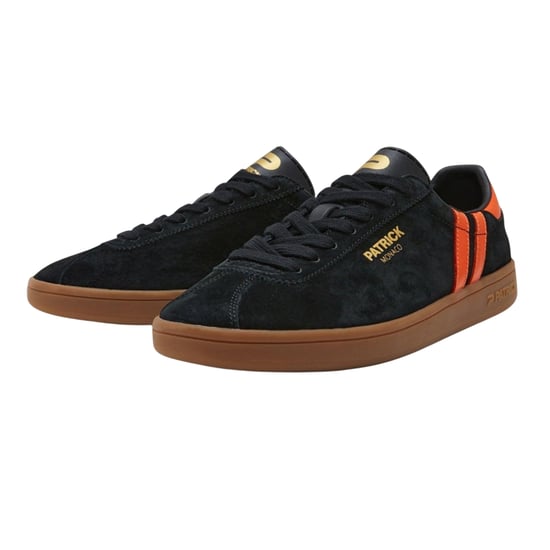 Patrick Mens Monaco Suede Cupsole Trainers (Black/Orange) - Image 3