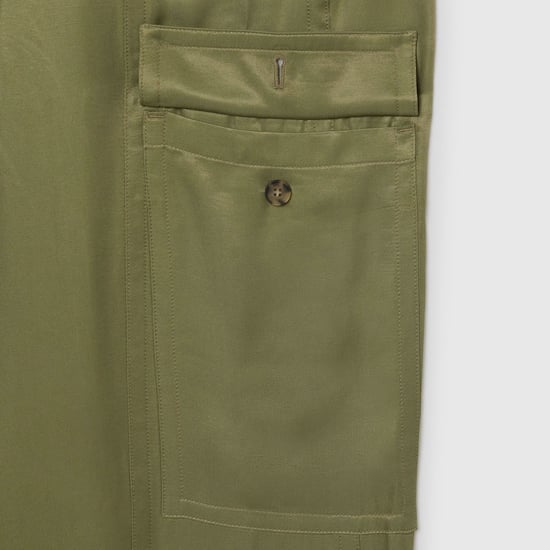 Women's Lacoste Oversized Satin Cargo Pants in Sage Green - Image 2