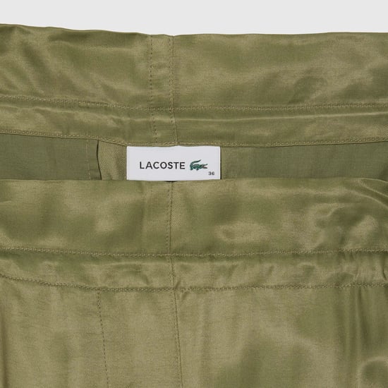 Women's Lacoste Oversized Satin Cargo Pants in Sage Green - Image 3