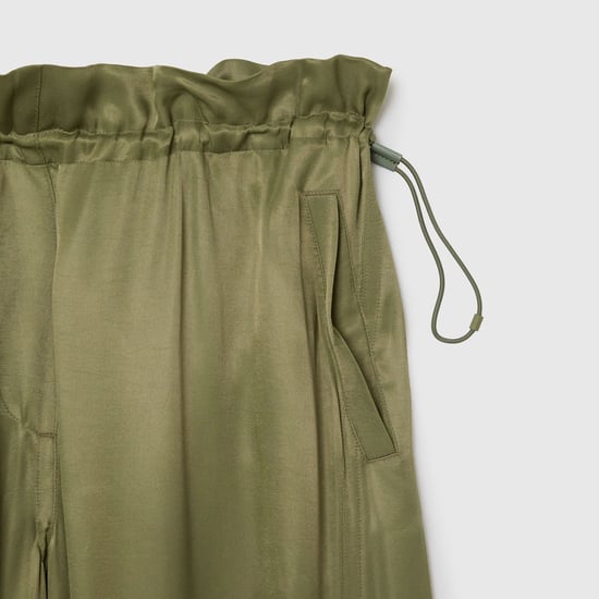 Women's Lacoste Oversized Satin Cargo Pants in Sage Green - Image 4
