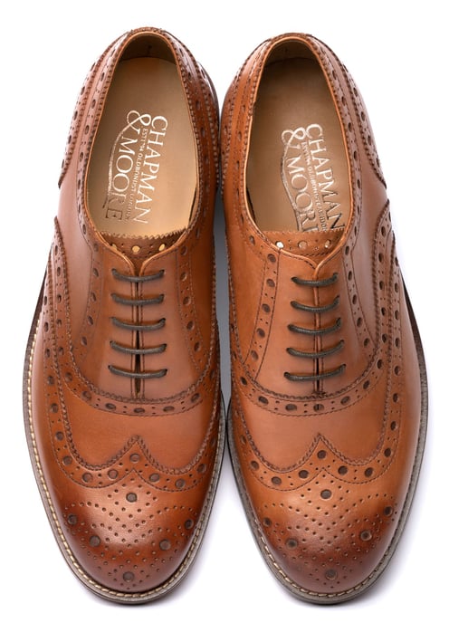 Chapman & Moore Oxford Brogue Leather Men's Tan Burnish Shoes - Image 3