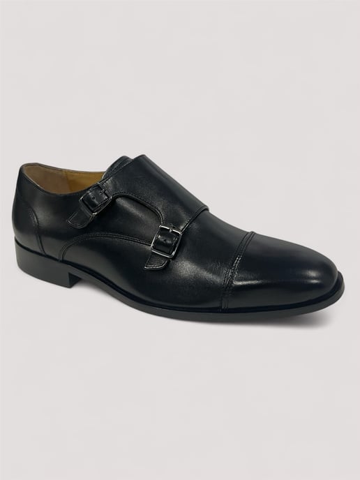 Chapman & Moore Toe Cap Monk Leather Men's Black Shoes - Image 1