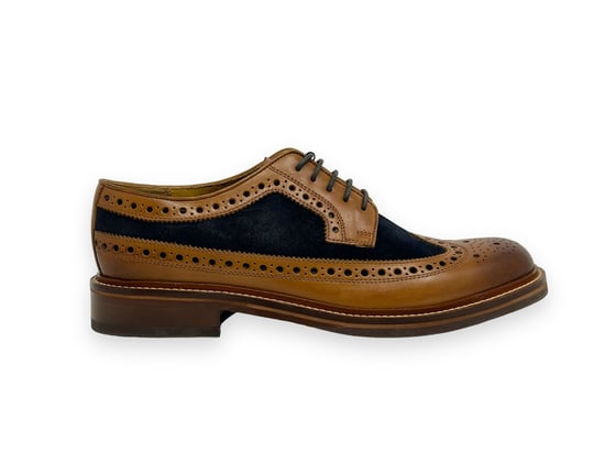 Chapman & Moore Longwing Brogue Leather/Suede Men's Tan/Navy Shoes - Image 2