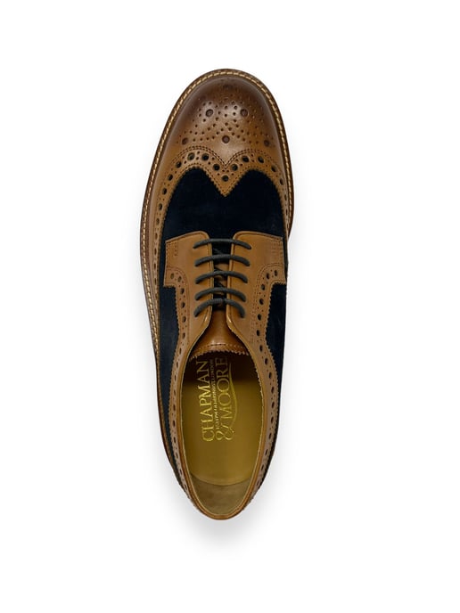 Chapman & Moore Longwing Brogue Leather/Suede Men's Tan/Navy Shoes - Image 3