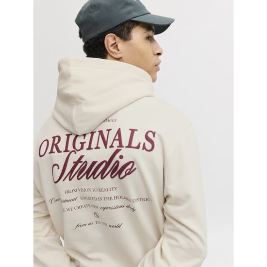 Jack & Jones Jornorrebro typo back sweat hood sn ecru - Image 5