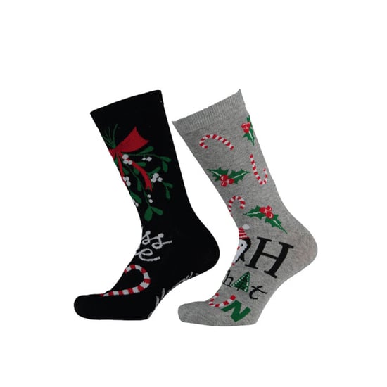 Apollo 2-pack foute dames kerstsokken wart / grijs kerst print - Image 1