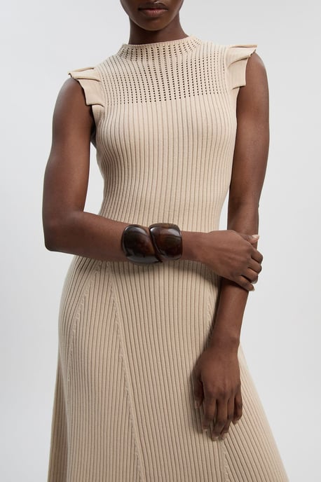 Pointelle Frill Sleeve Knit Midi Dress - Image 3