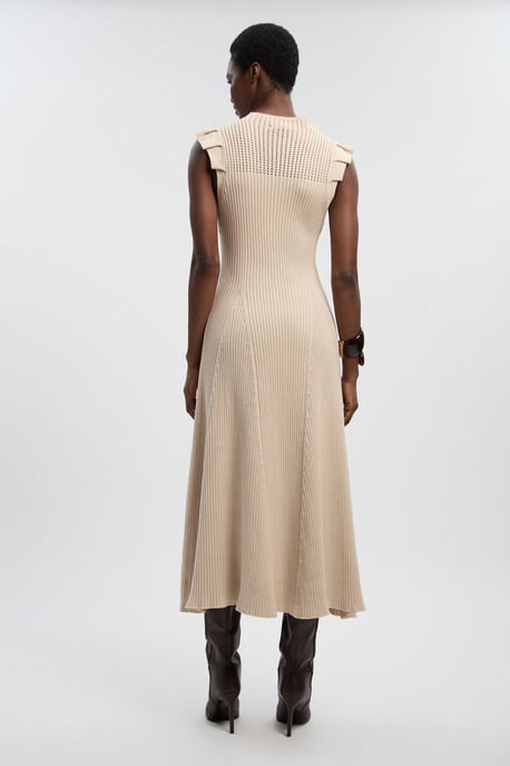 Pointelle Frill Sleeve Knit Midi Dress - Image 5