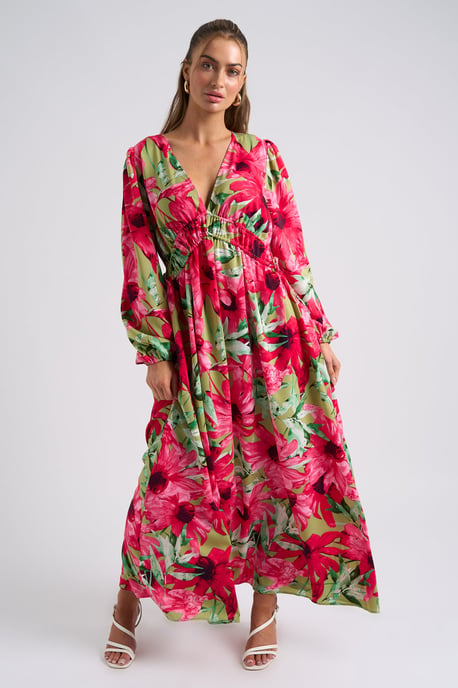 Large Floral Ruched Smock Dress - Image 1