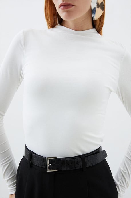 Stretch Cotton Funnel Neck Top - Image 2