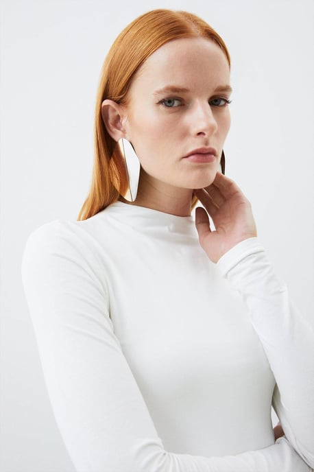 Stretch Cotton Funnel Neck Top - Image 3