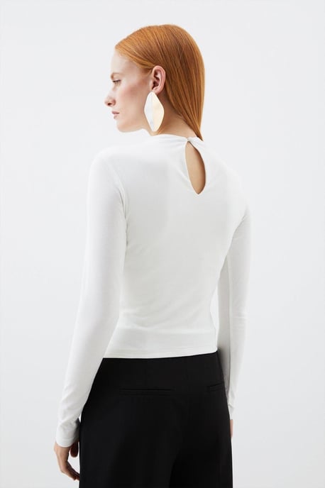 Stretch Cotton Funnel Neck Top - Image 5