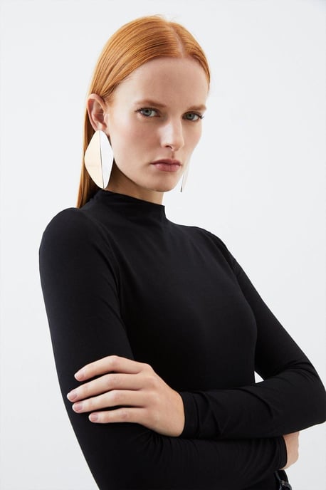 Stretch Cotton Funnel Neck Top - Image 2
