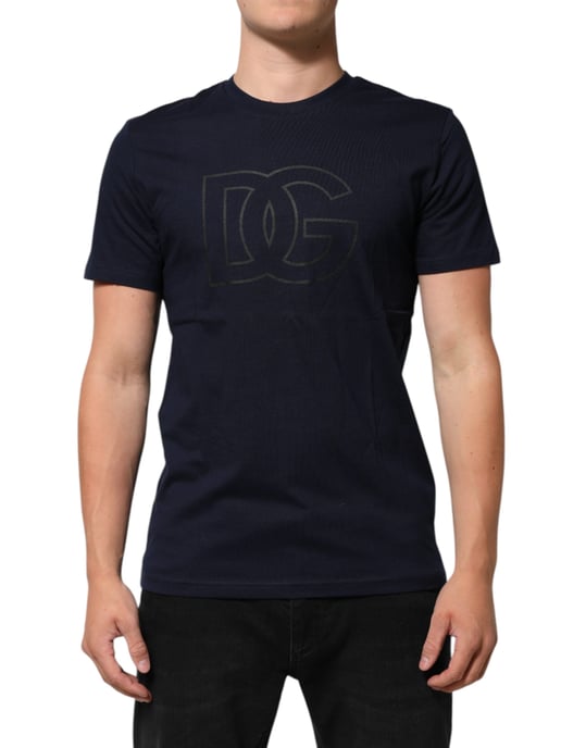 Dolce & Gabbana Donkerblauwe Katoenen DG Logo Print Heren T-shirt - Image 2