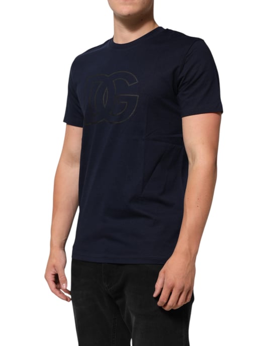 Dolce & Gabbana Donkerblauwe Katoenen DG Logo Print Heren T-shirt - Image 3